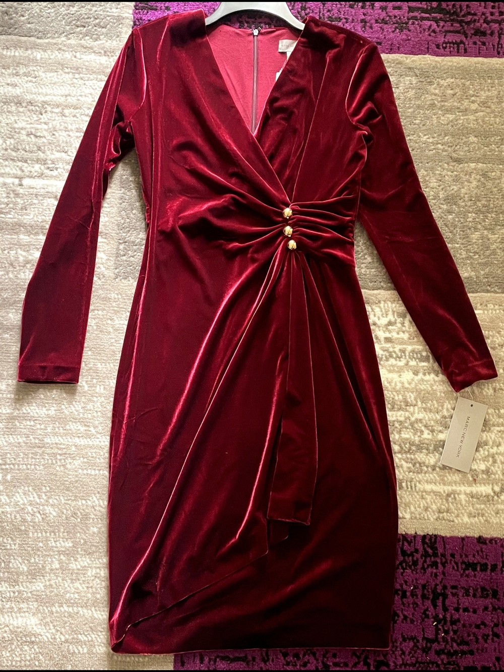 NwT Velvet Wrap-Style Long Sleeve Dress in Burgundy